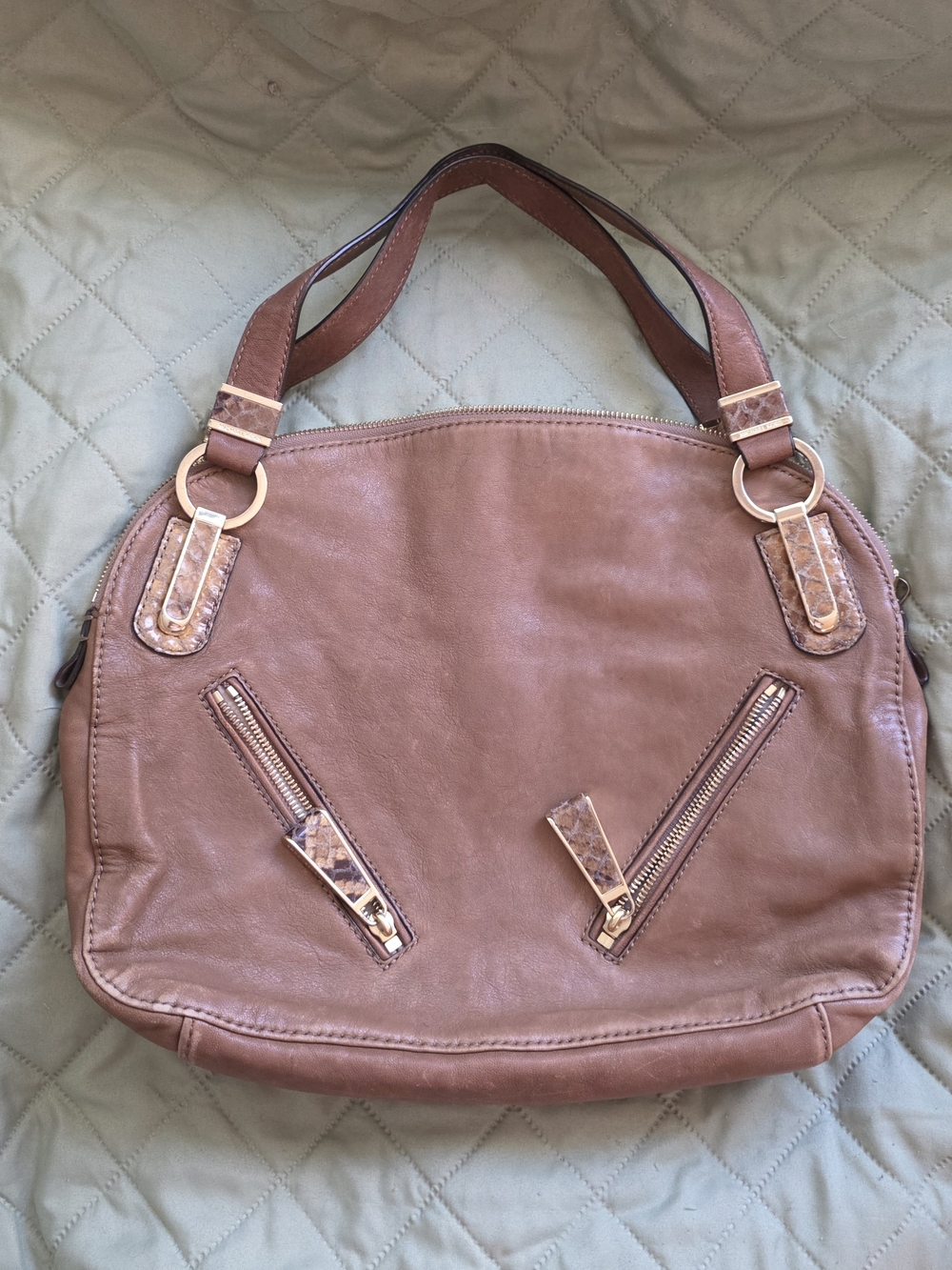 Michael Kors Rose Brown Leather Tote with Gold Accents